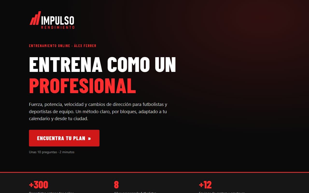 Captura de Impulso Rendimiento en la demo: portada «Entrena como un profesional»