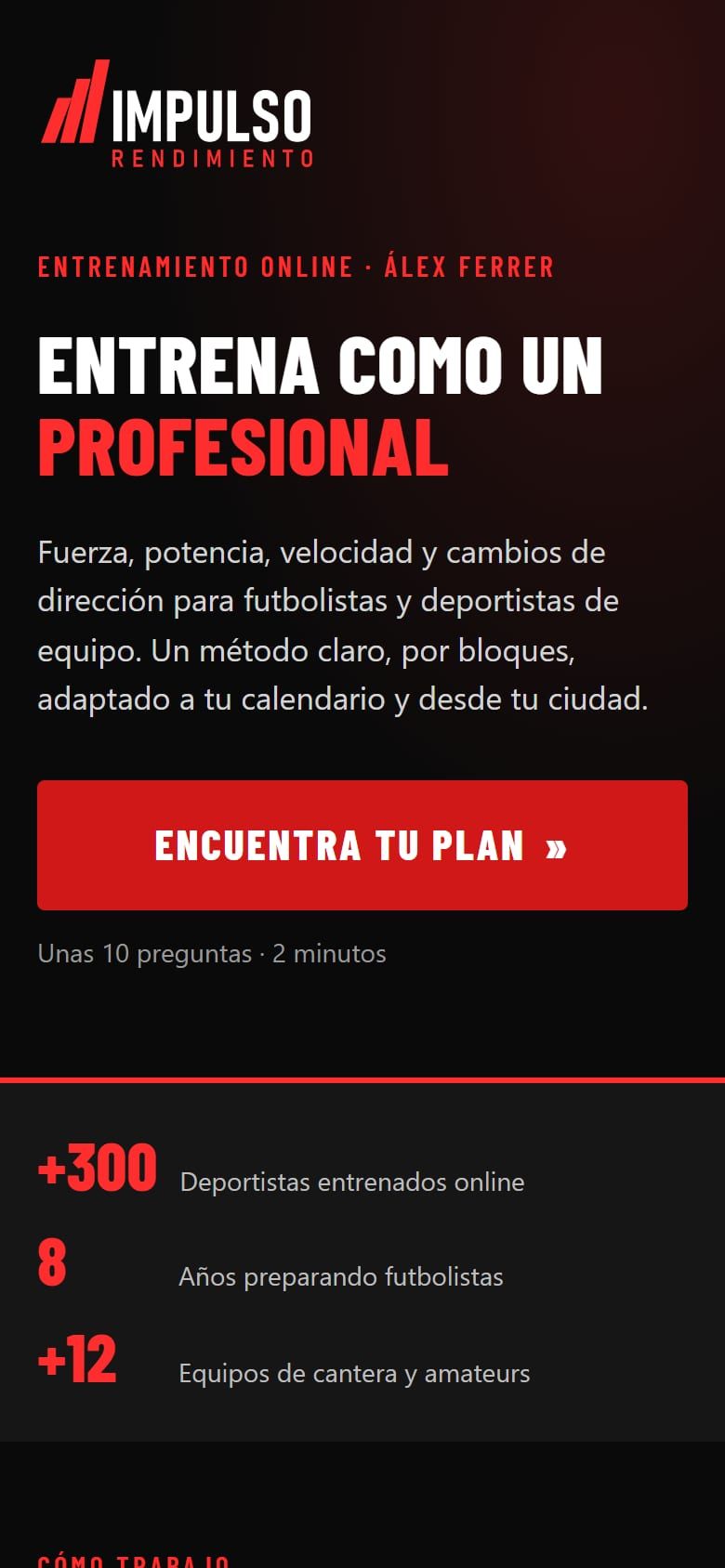 Impulso Rendimiento en el móvil, en la demo: portada «Entrena como un profesional»