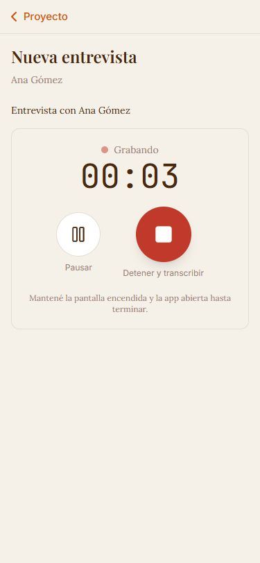 ListenIA en el móvil: entrevista grabándose en vivo